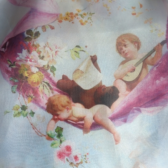 Blue and Purple Floral Midi Dress with Ruffled High Collar - Picture 5 of 7